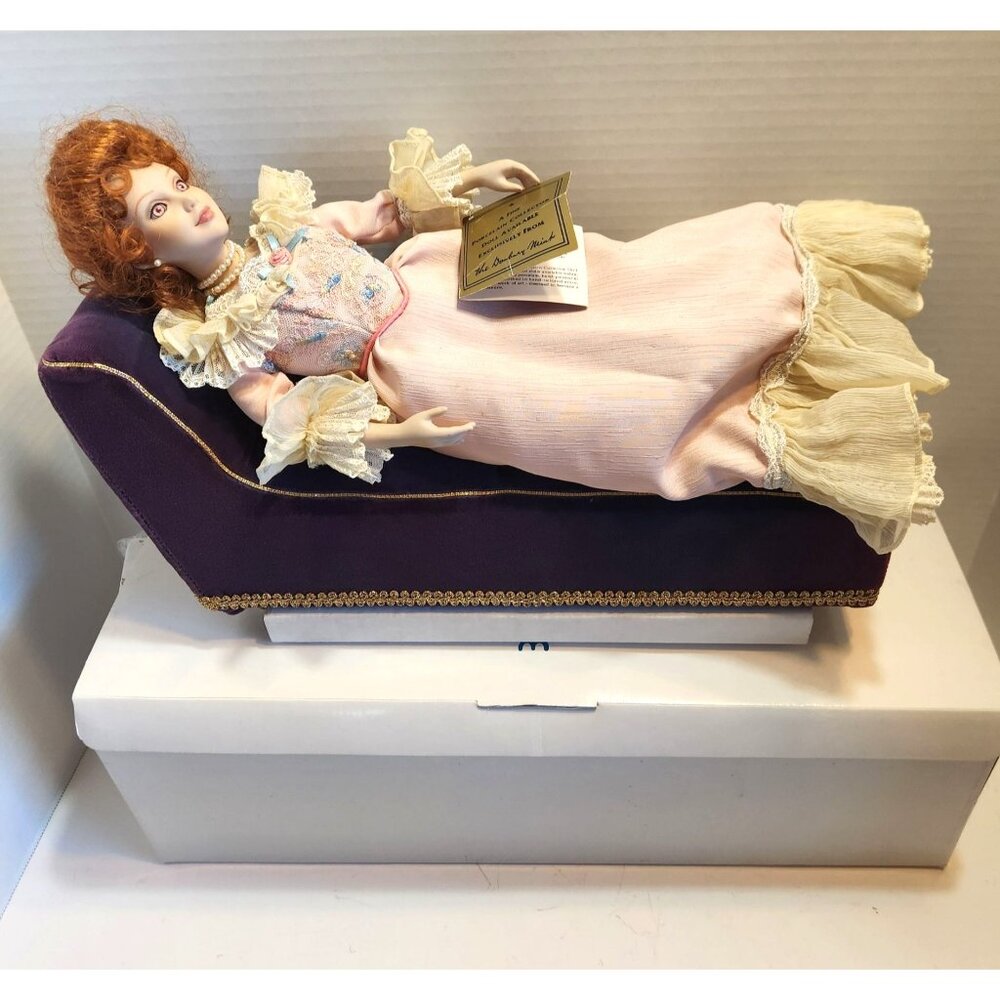 Danbury Mint Love Letter Lily Porcelain Collector Doll Velvet Chaise Lounge READ